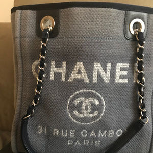 CHANEL Canvas Mini Deauville Tote Denim Blue